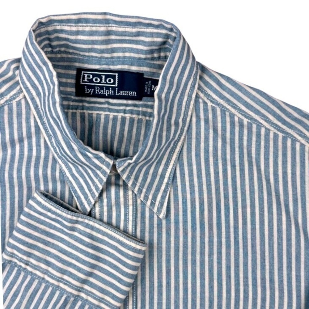 Polo Ralph Lauren Mens Blue White Striped Button Down Shirt Medium